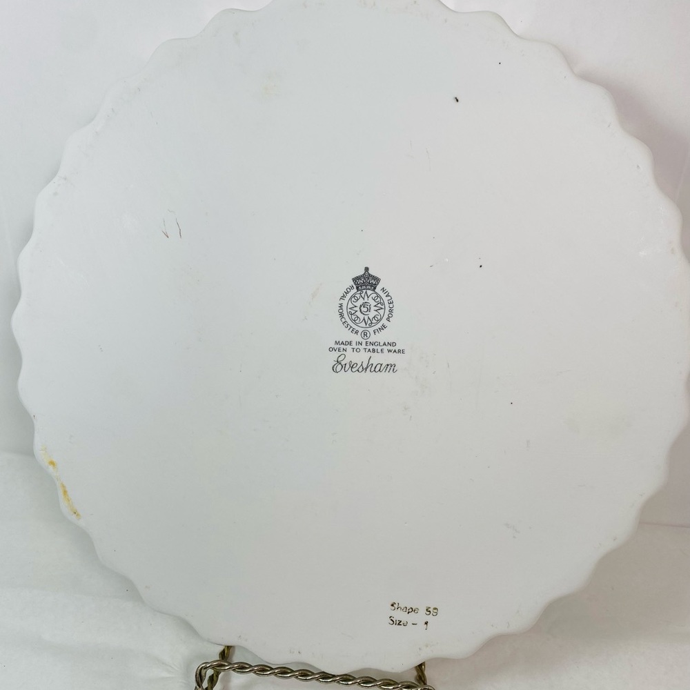 Evesham Gold Quiche Tarte Pie Porcelain Royal Worcester Fruit Gold Trim 10” - Picture 6 of 7